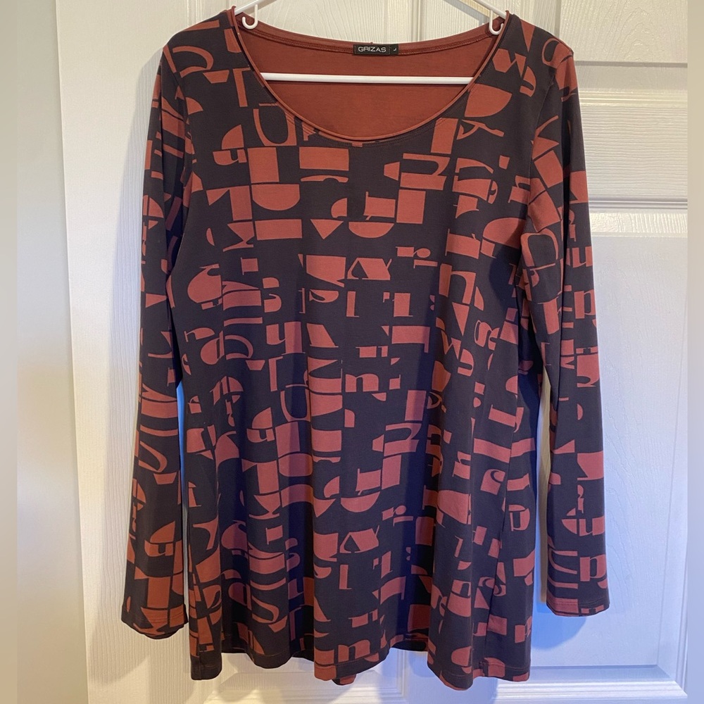 Grizas Abstract Print Long Sleeve Tunic Top L